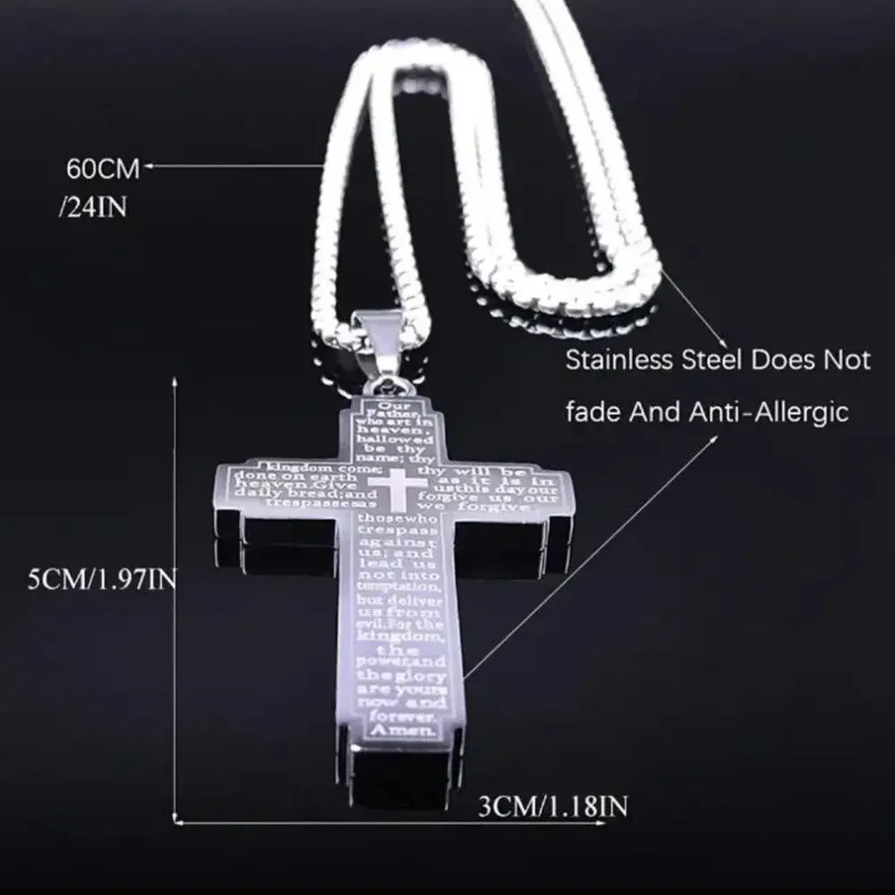 Silver Cross Necklace Lord's Prayer Pendant Anniversary Birthday Fashion Gift